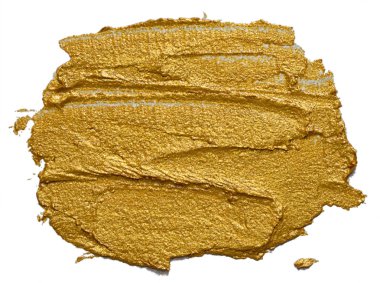 Beyaz arka plan üzerinde izole dokulu el çekilmiş altın yağlı boya fırça darbesi