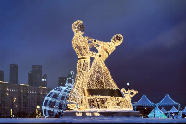 Moskau Russland Januar 2018 Beleuchtung Form Eines Tanzenden Paares Moskauer — Stockfoto