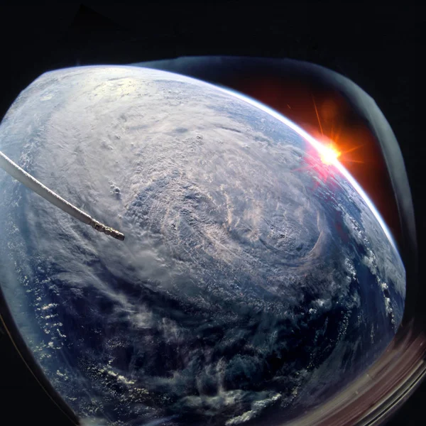 지구와 Iss 창에서 우주에서 허리케인 Nasa에서 하는이 이미지의 — 스톡 사진