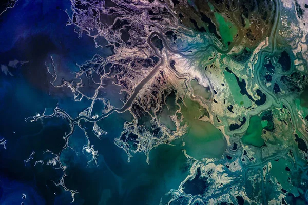 Saskatchewan River Delta Manitoba Canada Satellietmening Kleurrijke Collage Elementen Van — Stockfoto