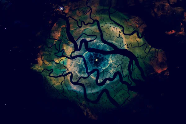 Nebulosa Forma Ojo Con Vasos Sanguíneos Rayados Collage Elementos Esta — Foto de Stock