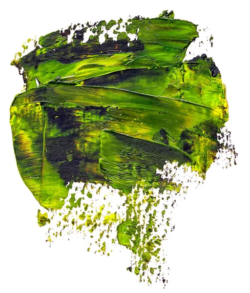 Pincel Tinta Óleo Verde Preto Texturizado Isolado Fundo Branco — Fotografia de Stock