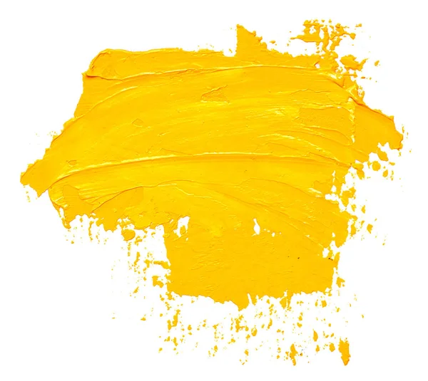 Getextureerde Gele Olieverf Penseelstreek Geïsoleerd Witte Achtergrond — Stockfoto