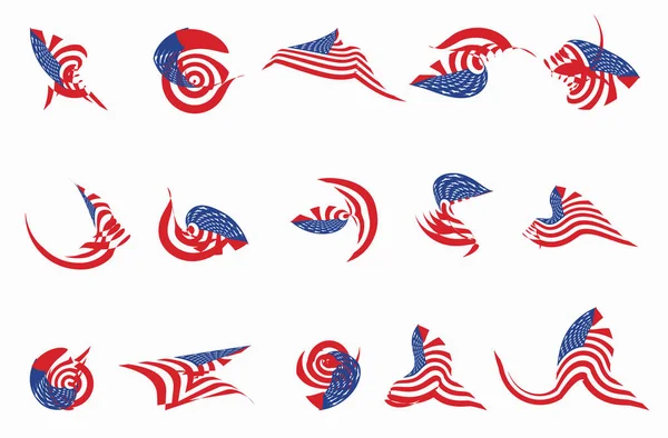 Lot Différents Éléments Design Rayures Logo Étoile Courbées Des États — Image vectorielle