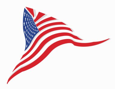 gölge ile Rüzgar üçgen şekli Amerikan bayrağı sallayarak, beyaz arka plan üzerinde izole