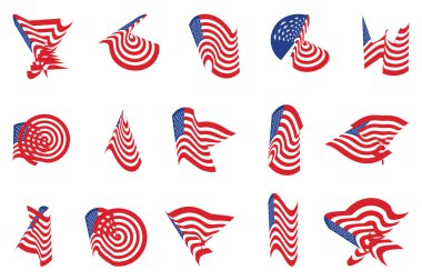 15 farklı kümesi ABD yıldız bayrağı logo çizgili tasarım öğeleri beyaz arka planda Eps10 simgeler vektör kavisli