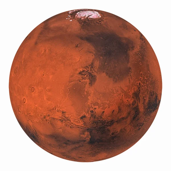 흰색 배경에 고립 된 극 지 얼음 행성 화성. Nasa에서 제공 하는이 이미지의 요소. — 스톡 사진