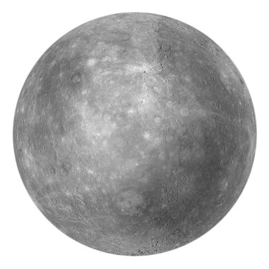 Tam disk Mercury dünyanın uzaydan beyaz arka plan üzerinde izole. Nasa tarafından döşenmiş bu görüntü unsurları.