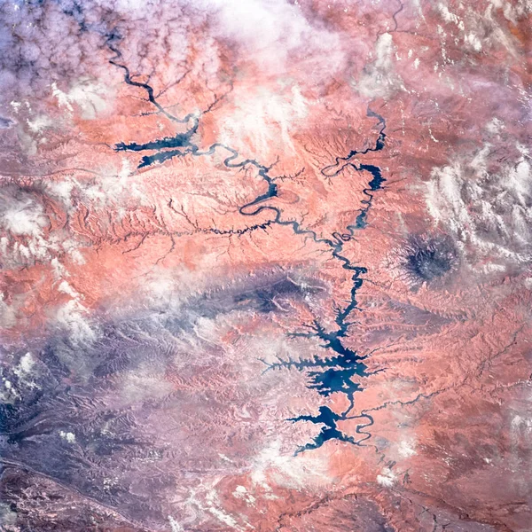 Colorado Rivier Door Wolken Aride Terrein Van Azur Utah Satelliet — Stockfoto