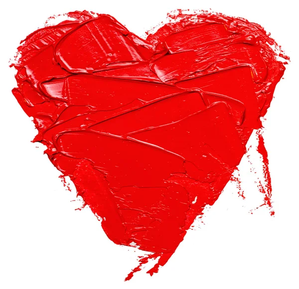 Rote Ölfarbe Handgezeichnetes Herz Isoliert Auf Weißem Hintergrund — Stockfoto