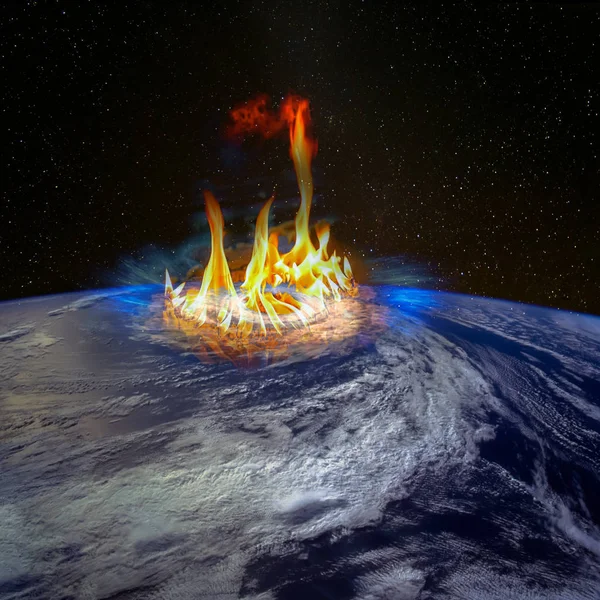 Enorme Estufa Gas Quemador Entre Huracanes Planeta Tierra Vista Satelital — Foto de Stock