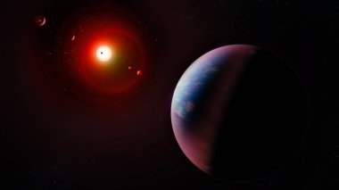 Yabancı gezegen sistemi. Kolaj. Nasa tarafından döşenmiş bu görüntü unsurları.