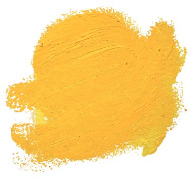 Vektör sarı yağ fırça darbesi. Soyut vernik sıçrama izleme şekli. Beyaz arka plan üzerinde parlak yağlı boya smear.