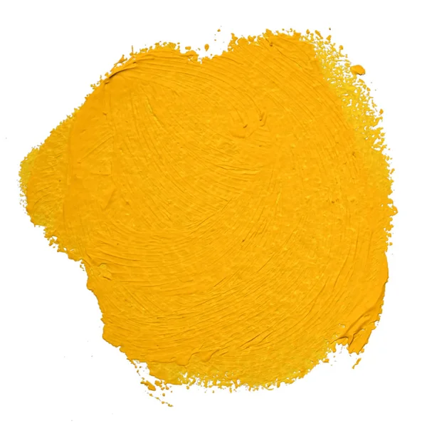 黄色のオイル ブラシ ストローク 抽象的なニス スプラッシュ トレース図形 白い背景の光沢のあるオイル塗料汚れ — ストック写真