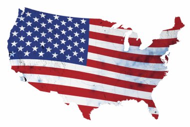 ABD devlet sınırları ve yıldızlar ve çizgiler arka plan ile. Dalgalanan bayrak harita Amerika Birleşik Devletleri. Eps10 vektör çizim.