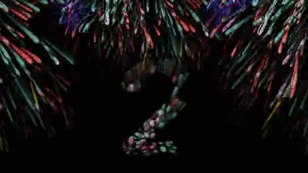Festive Fireworks Colorful Spots Numbers Counter Black Background — Stock Video