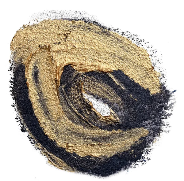 テンプレート バナーのテキスト テクスチャ円手描きブラックとゴールド オイル ペイントのブラシ ストローク 白い背景で隔離 — ストック写真
