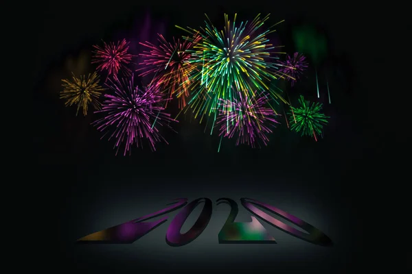 Tűzijáték 2020-as új év koncepció. Karácsonyi kártya. Gratulálunk vagy meghívás háttér. — Stock Fotó
