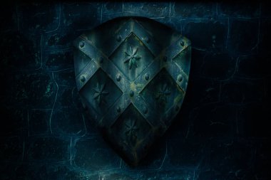 yaşlı Ortaçağ kalkan kale taş duvarın üzerinden