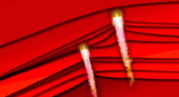 Two Missiles Launch Bloody Red Drawn Clouds Elements Image Furnished — Stock Photo, Image