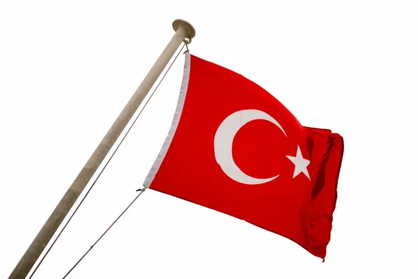 Bendera Turki Berkibar Dalam Angin Terisolasi Pada Latar Belakang Putih — Stok Foto