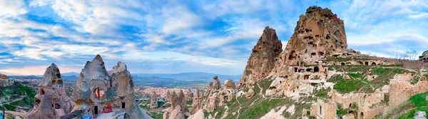 Panoramisch Uitzicht Turkse Vesting Uchisar Landschap Van Goreme Cappadocië Turkije — Stockfoto