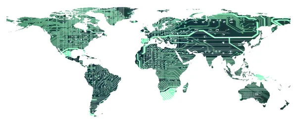 Concept Technologique Global Numérique Carte Monde Avec Circuit Imprimé Isolé — Image vectorielle