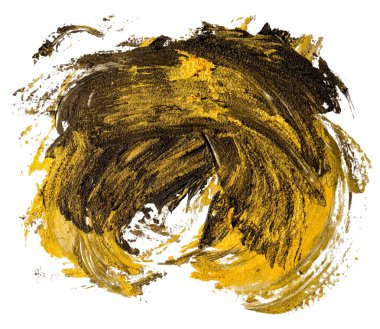 Siyah ve altın yağlı doku boya leke fırça kontur, daire, el boyalı, beyaz arka plan üzerinde izole. Eps10 vektör illüstrasyon.