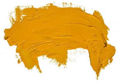 Yellow oil texture paint stain brush stroke, hand painted, isolated on white background. EPS10 vector illustration.