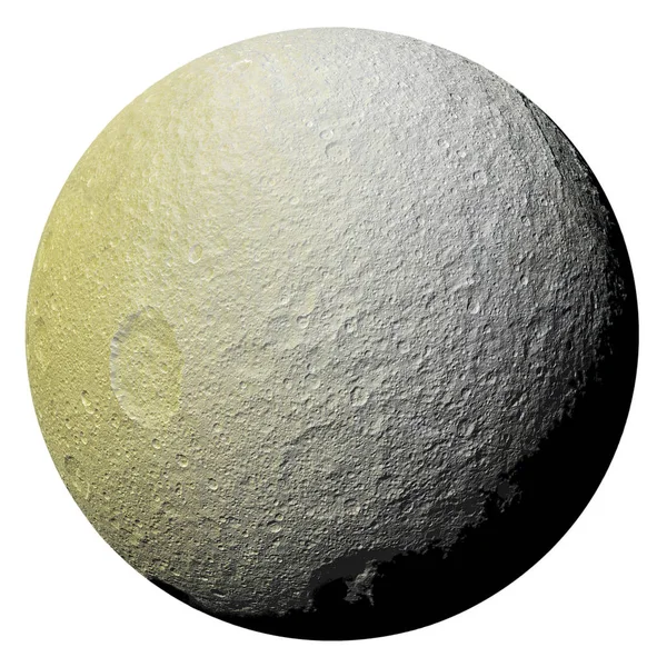 Saturons eisiger Mond tethys isoliert auf weißem Hintergrund. die elemente dieses bildes von nasa. — Stockfoto