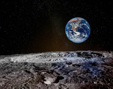Dünya ay ufuk üzerinde yükselir. Nasa tarafından döşenmiş bu görüntü unsurları.