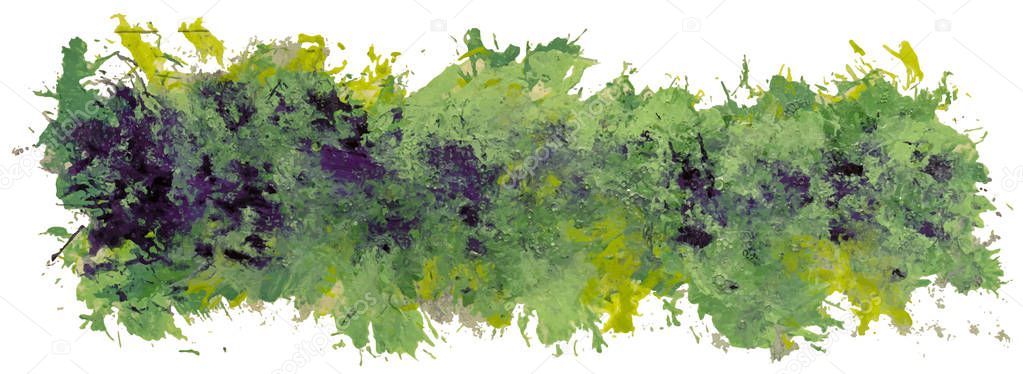 Hand drawn isolated spots acrylic paintbrush stripe with dirty green color, EPS 10 vector illustration.