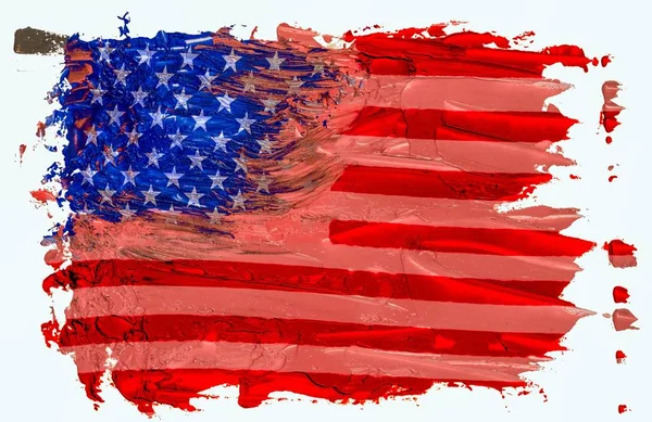 Hand Dras Oljemålning Usa Flagga Eps Vektor Illustration Olja Penseldrag — Stock vektor