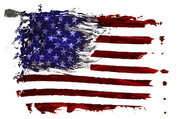 アメリカ国旗の手描きの油絵 白い背景に隔離されたオイルブラシストローク — ストック写真