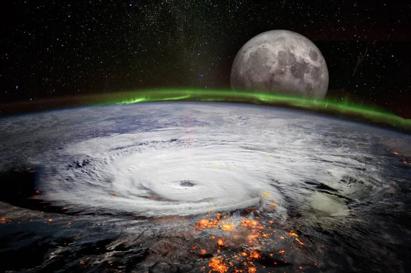 Vue Depuis Espace Ouragan Géant Dessus Océan Avec Montée Pleine — Photo