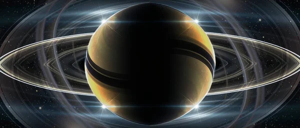 Saturne Symétrique Sci Image Sphère Centre Sombre Entourée Lumières Anneaux — Photo