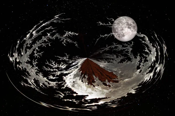 Гора Повний Місяць Мінімалістичному Стилі Чорному Тлі Традиційна Східна Сумі — стокове фото