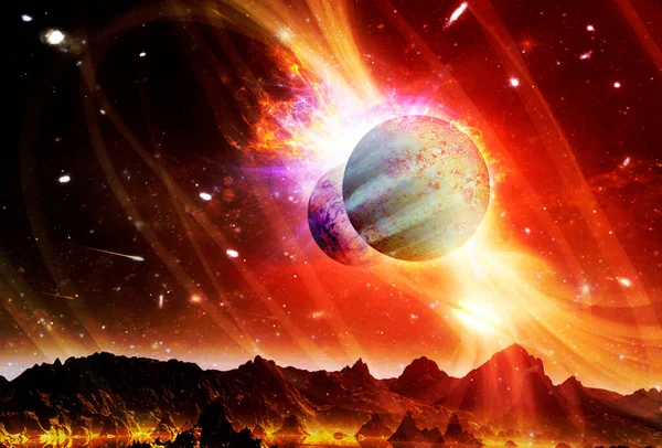 Paisagem Fantasia Planeta Alienígena Papel Parede Ficção Científica Elementos Desta — Fotografia de Stock