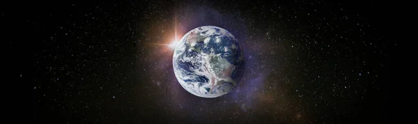 地球上の日の出 宇宙からのパノラマビュー 地球の周りの太陽 Nasaによって提供されたこの画像の要素 — ストック写真