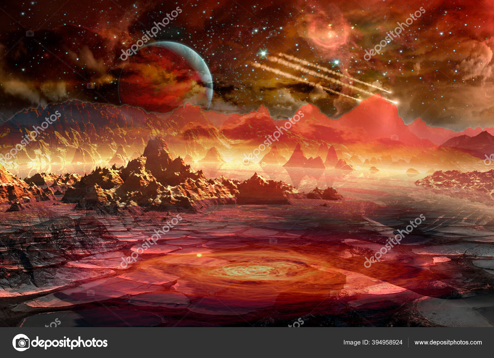 Spaceship Space Red Planet Distant Solar System Image Stock Photo by ©Elf+11 394958924