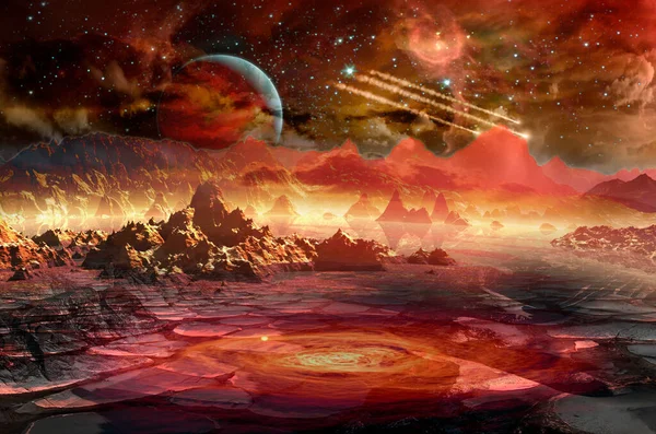 遠くの太陽系の赤い惑星の上の宇宙船 Nasaによって提供されたこの画像の要素 — ストック写真