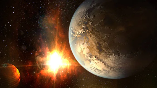 Exploração Exoplanetas Fantasia Paisagem Surreal Elementos Desta Imagem Fornecidos Pela — Fotografia de Stock