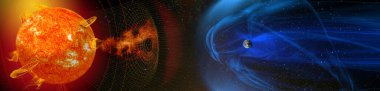 Magnetosfer olarak bilinen Dünya 'yı çevreleyen manyetik kuvvet çizgileri Güneş' ten gelen güneş rüzgârını ve radyasyonu saptırıyor. Bu görüntünün elementleri NASA tarafından desteklenmektedir.
