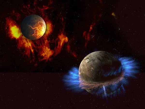 Dos Fantásticos Planetas Alienígenas Espacio Profundo Rojo Azul Elementos Esta — Foto de Stock