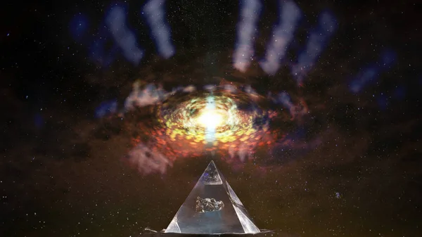 所有看见的眼睛或上帝的眼睛 在星空下的金字塔和眼睛 美国航天局提供的这一图像的要素 — 图库照片