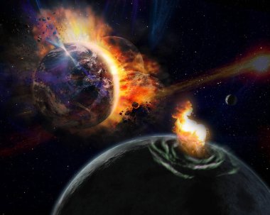 Uzay gezegeni felaketi. Bu görüntünün elementleri NASA tarafından desteklenmektedir.