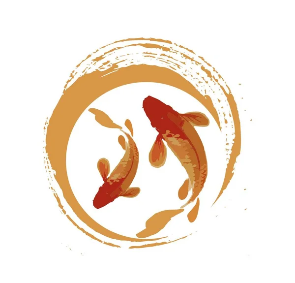 Couple de poissons Koi illustration au pinceau réaliste style art moderne — Image vectorielle