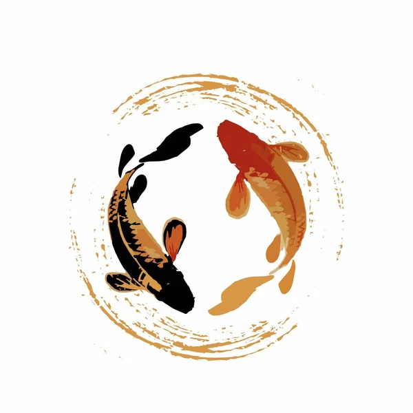 Couple de poissons Koi illustration au pinceau réaliste style art moderne — Image vectorielle