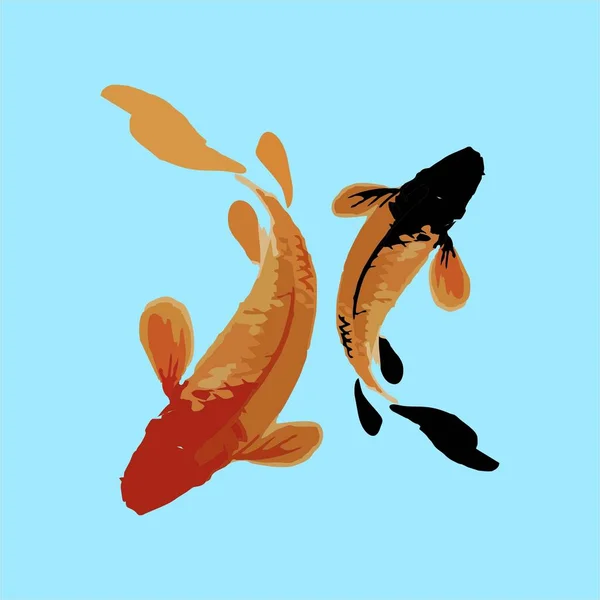 Par Koi Fish illustration i realistiska borste modern konst stil — Stock vektor