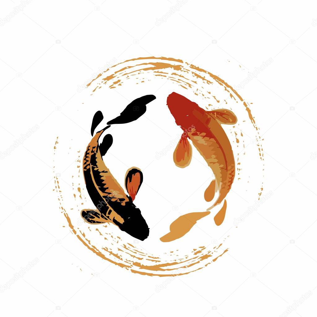 couple of Koi fish illustration in realistic brush modern art style